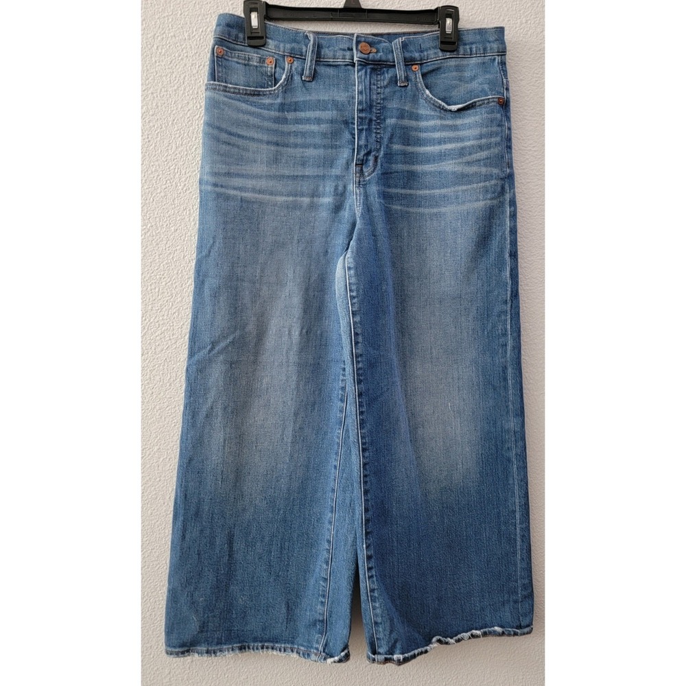 Madewell Wide-Leg Crop Jeans Wash Raw Hem Size 31 Boho Chic 90s Coastal Granola